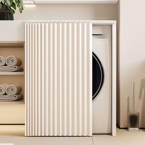 Genérico Cortina Corrediza para Gabinete, Imitación Lino, Cortina Autoadhesiva para Estantes de Cocina Antipolvo, Impermeable, No Requiere Perforación para Estantes Abiertos,Blanca,W90cm/H70cm