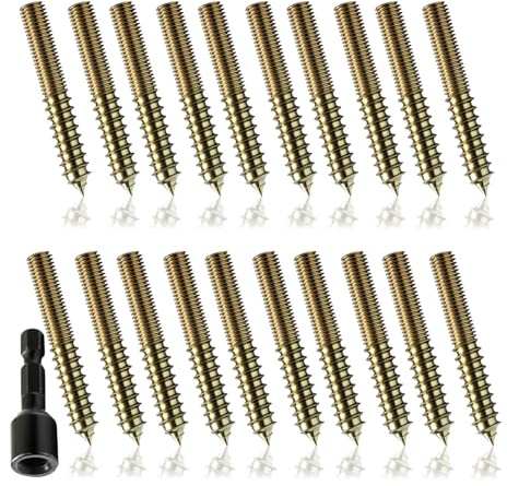 20 Pack 5/16-18 x 3 Inch Hanger Bolts, Gold Double Headed Bolt with Driver Bit, Self Tapping Screw for Wood Furniture Joint, DIY Projects，Threaded Rod Screws