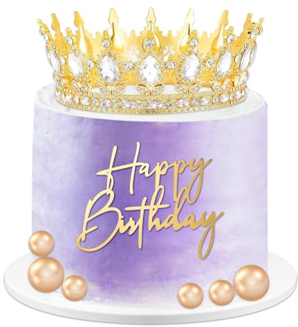 Topper per Torta con Corona,Corona di Torta Decorazioni per Torte a Palline,Gold Crown Cake Topper,per Ragazze Compleanno (oro)