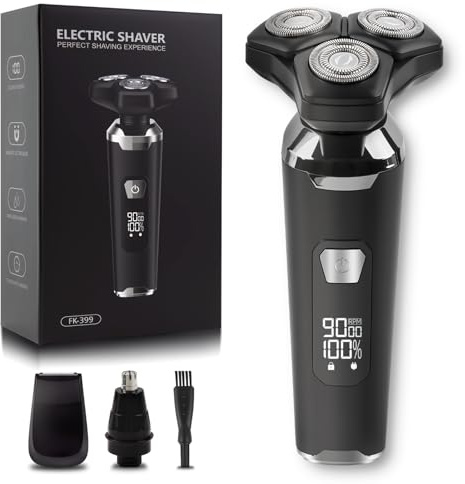UTK Electric Razor for Men, 3 in 1 Mens Shaver Cordless, IPX7 Waterproof Electric Shaver with Nose/Sideburns, Wet & Dry, Fast Charging & Sensitive Skin Care, LED Display, Birthday Gifts for Men