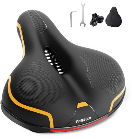 TONBUX Comfortable Bike Seat for Men & Women, Memory Foam Bicycle Seat with Dual Shock Absorbers, Padded Bike Saddle Universal Fit for Commuter, Stationary, Mountain, Cruiser, Ebike (Box Packaging)