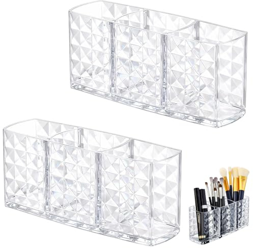 Make Up Brush Holder, 2 Clear Acrylic Organisers for Eyeliner Brushes, Makeup Storage Solution with Compact 18.5 x 8 x 6 cm Dimensions, Suitable for Vanity Table Organisation and Professional Kit Arra