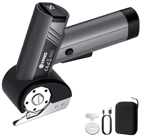 EYPINS Kartonschneider Elektrisch Schere Kabelloser Rollschneider mit Display, 4 Geschwindigkeiten, 320U/min Für Stoff, Leder, Teppich, Karton, PVC, mit LED Akku-Universalschneider Schwarz-Grau
