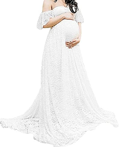 Otbushit Robe de Photographie de maternité en Dentelle, Robe Grossesse Fantaisie, épaules dénudées, Motif Floral, pour Femme Enceinte, Blanc S, Grossesse Fantaisie, Robes