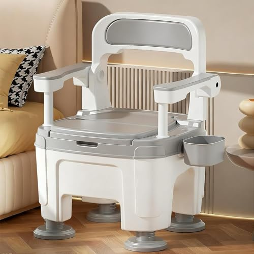 Commode Toilet Chair Mobile Portable Commode Chairs Adult Toilets Bedside Commode Seat Support-Slip Resistant Bedside Toilet Chair Potty for Seniors Disabilities Elderly,E