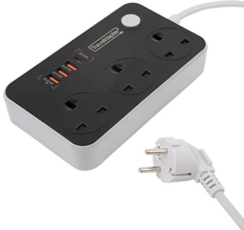 Uk To Romania European Travel Adapter Plug 3 Sockets to Portugal Greece Italy Turkey Mains Switched Earthed Extension Usb Usbc Ports
