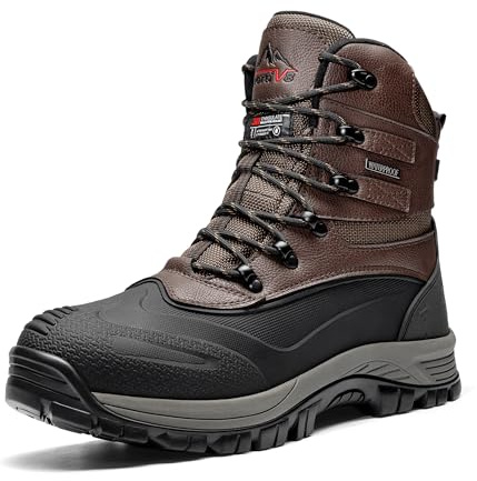 NORTIV 8 Men's Insulated Waterproof Construction Rubber Sole Winter Snow Ski Boots, DARK/BROWN/BLACK Size 12 UK