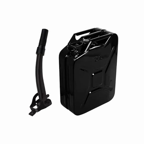 ASC Jerrican noir de 20 L avec bec noir – pour carburant, essence, diesel – Métal robuste avec triple poignée et joint de verrouillage – 20 litres