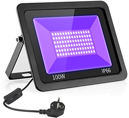Eleganted 100 W LED Ljusstrålkastare, UV IP66 Vattentät, Svart Lampa Med Kontakt, Fluorescens, Belysning för Fest, Bar, Akvarium, Neonfärger