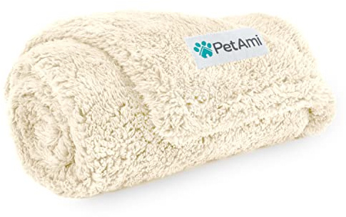 PetAmi Manta de Forro Polar Suave y cálida para Perros y Gatos, Color Crema, 61 x 81 cm