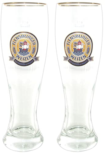 2x FLENSBURGER WEIZEN BIERGLAS 0,5L GOLDRAND | Gläser Set Pilsener Original Markenbierglas