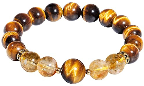 Jewboo Tiger Eye with Citrine Beaded Bracelet for Women Men Bring Lucky Wealth Prosperity Healing Crystals and Gemstones Mens Bracelet 10mm