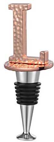 WishDeco Weinverschluss, Sektverschluss, Flaschenverschluss, Wein Geschenk, Champagner Verschluss, Flaschenstöpsel, Geschenke für Weinliebhaber, Geschenk-Box, Rosévergoldung, Anfangsbuchstabe L