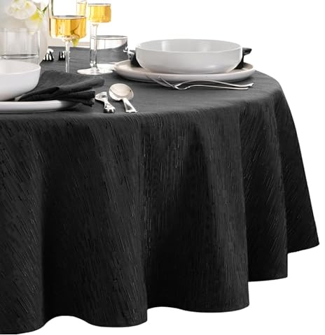 Elrene Home Fashions Continental Solid Texture Water, Stain & Wrinkle Resistant Tablecloth, 60X84 Oval, Black