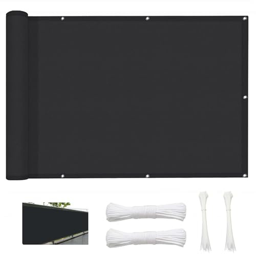 ZHhan Balcony Privacy Screen for Backyard Deck Patio Balcony Fence Porch Sun Shade PVC UV Protection Sun Wind 8 Days Delivered 15 Colors 352 Sizes 420D Black