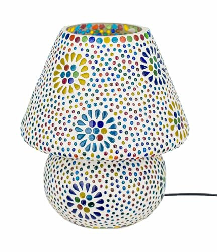 SIGNES GRIMALT Lampe ethnique d'inspiration orientale, Verre et Céramique colorée, Hauteur 22 cm