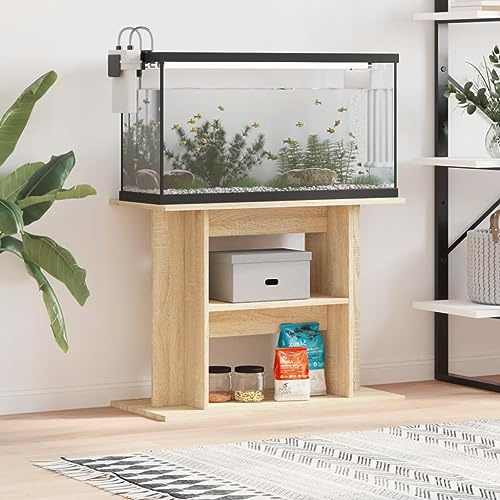 Homgoday Support d'aquarium - Table basse pour aquarium - Meuble bas pour aquarium - Armoire basse pour terrarium - Chêne Sonoma - 80 x 35 x 60 cm