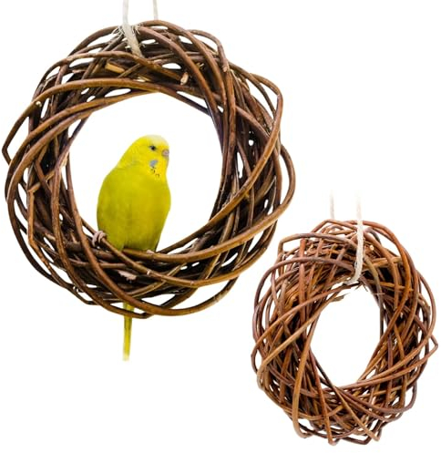 Vogelgaleria® 2X Leckerer Weidenring zum Knabbern für Wellensittich, Nymphensittich & Co.; Weidengeflecht. Vogelspielzeug Voliere Vogelkäfig. Vogelspielplatz zum Aufhängen