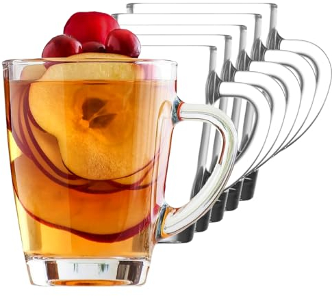 KIAPPO Kaffeegläser Set 250 ml - 6 Stück Gläser - Tee Gläser - Cocktailgläser - Trinkgläser - Latte Macchiato - Hochgläser mit Henkel - 76 x 76 x 100 mm