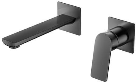 BiaoTeng Robinet Encastrer Lavabo 2 Trous Laiton Chaud et Froid Mural Robinet Encastré Salle de Bain Mitigeur de Lavabo Gris