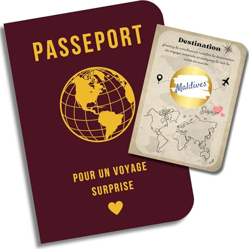 EQUIK PRODUCTS Passeport Cadeau Voyage Surprise | Carte à Gratter Personnalisable | Bon à Compléter | Carnet de Voyage Vintage | Idée Cadeau Originale pour Voyageur ou Voyageuse (Voyage Surprise)