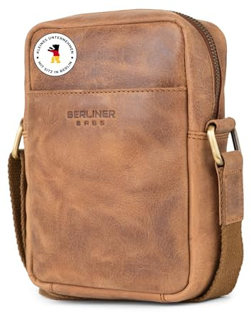 Berliner Bags Vintage Umhängetasche Tom, Schultertasche aus Leder, Männerhandtasche und Crossbody für Herren – Braun