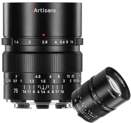 7Artisans 75 mm F1.4 för Sony E-Mount objektiv, helformat objektiv manuell fokusering kompatibel med Sony E-Mount a5000 a7cr a7cii a6700 zv-e100 a6400 a7iii Alpha7 IV