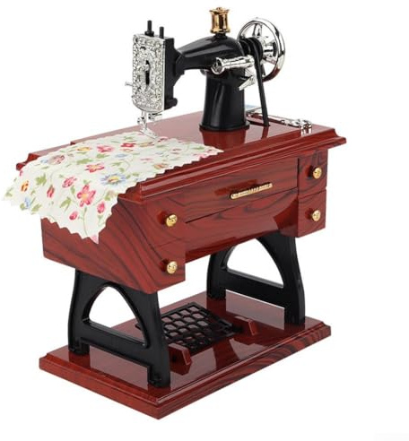 Caja de música para máquina de coser, decoración retro de PC, melodía para estante de escritorio en casa (pequeña)