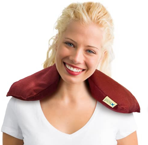 KOYA Naturals Neck Heating Pad Microwavable - Cherry Pit/Stone/Seed Pillow Heat Pack for Neck, Muscles, Joints, Stomach Pain, Menstrual Cramps - Warm Compress Wrap - Moist Heat Therapy (Henna Red)