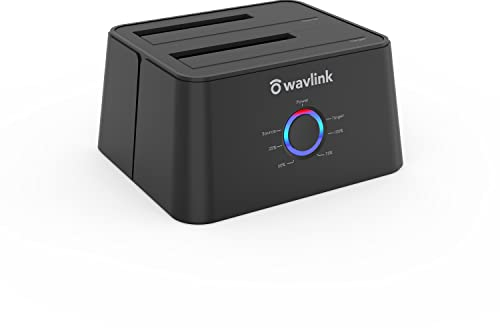 WAVLINK Base de conexión Docking Station USB 3.0 a SATA, Doble bahias con Clone Offline para 2,5, 3,5 Pulgadas Disco Duro, HDD, SSD,Soporta UASP,Negro