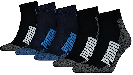 PUMA Unisex Puma Unisex Bwt Cushioned Quarter (5 Pack) Socks, Blue Black, 43-46 EU
