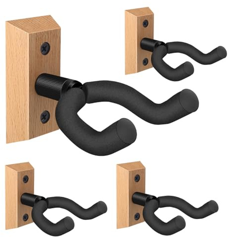 DOMMI Guitar Wall Mount 4 Pack, Guitar Hanger with Rotatable Soft Hook for All Size Guitars, Hardwood U-Shaped Guitar Holder Wall Mount for Acoustic, Electric Guitar, Bass