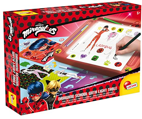 Lisciani - MIRACULOUS - Zeichenkit mit Lady Bug Leuchttisch - Kreative Bastelsets für Kinder ab 5 Jahren - Transparentpapier + Vorlagen + Schablonen + Filzstifte + Schere + Aufkleber zum Malen