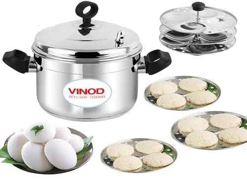 Vinod Classic Stainless Steel Idli Maker Steamer | 6 Deeper Plates for 24 Fluffy Idlis | Induction & Gas Stove Compatible | Double Boiler Idli Steamer | SAS Bottom, Rust-Free