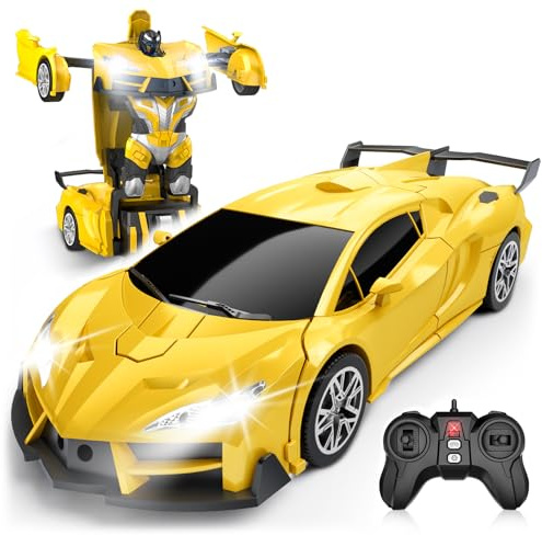 Qumcou Transform Remote Control Car, RC Cars for Boys Age 3-5 6-8, One-Button Transform Toy Cars, 2.4GHz, 360° Spin, 1:16 Scale, Flashing Headlight,3-8 Year Old Grandkids Christmas Birthday Gifts