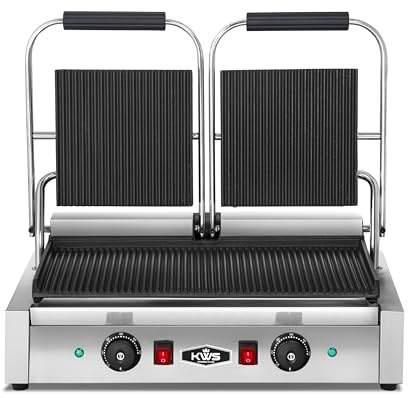 KWS KitchenWare Station PM-23 3400W Electric Panini Press Maker with Grooved Top & Bottom Sandwich Toasting Grill – 19″ X 9″ Cooking Surface