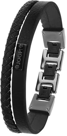 JOOP! Armband Edelstahl Leder Herren Armschmuck, 18,5+1,5+1,5 cm, Grau, Kommt in Schmuck Geschenk Box, 2039000