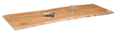 SAM Holzplatte 200x60 cm Curt, Tischplatte aus Akazienholz massiv + eichefarben, Baumkanten-Platte für Heimwerker, geeignet für Arbeitsplatten, Tische & Fensterbretter