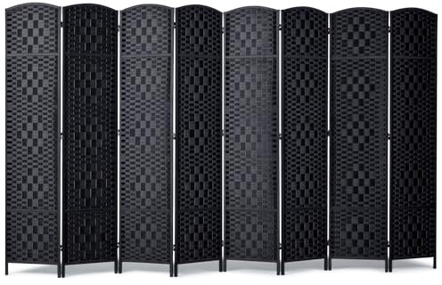 VEVOR Cloison de Séparation 8 Panneaux, Paravent de Confidentialité Pliable, Séparateur de Pièce Tissé à la Main avec Charnières, Portable, en Bois et Papier pour Séparation de Pièce, Bureau, Salon
