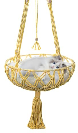 Letto altalena per gatti con finestra, letto altalena da parete per gatti, amaca da notte per gatti in macramè scaffalature per gatti con parte superiore resistente O-ring per camera da letto, ufficio