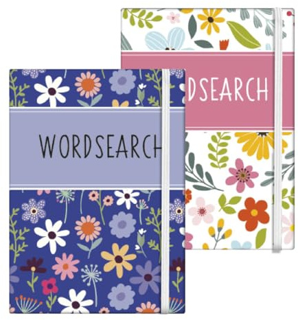 Sixstore A6 Pocket Travel Size Word Search Puzzle Book Set of 2, Size 15 x 10.5cm with Elastic Band, 2 Books Supply