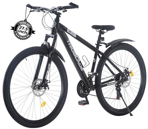 TRIOBLADE 24/26/27.5/29 Inch Mountain Bike 21 Speeds Bike 17.5 Inch Lightweight Aluminium Frame Bicycle for Adult Men Women, Lockout Suspension Fork, Dual Disc Brake (27.5inch, Black)