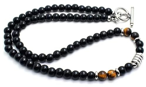 JOOTUEPO Mens Necklace Mens Jewellery Obsidian Tiger Eye Hematite Black Lava Beaded Necklace for Men, Men's Anxiety Crystal Necklaces Gifts, Christmas Presents for Dads Daddy Gift for Fathers Day