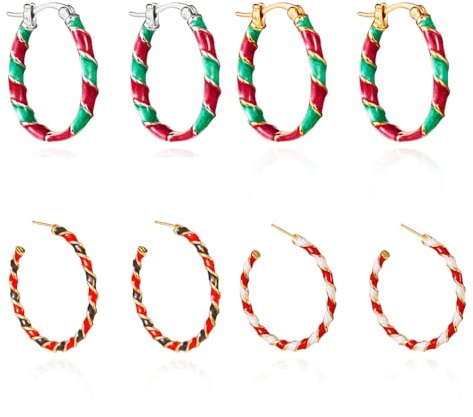 XFSRG Pendientes Navidad Aros Trenzados Joyería Mujer Moda Navidad Accesorios Navideños Mujer Pendientes Acero Inoxidable Strass Fiesta