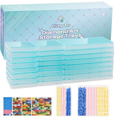 Caydo 40 PCS Diamond Art Storage Trays with Lids, 2-in-1 Stackable Diamond Painting Accessories and Tools