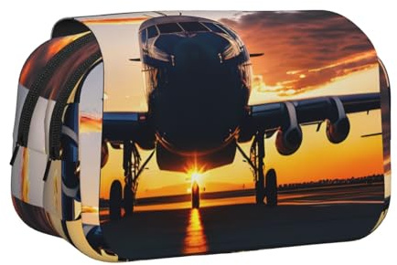 bmnaswt Aircraft Plane at Sunset Print Double Clamshell Pen Case, Oxford Cloth Pouch with Zipper Pockets, Ideal Present