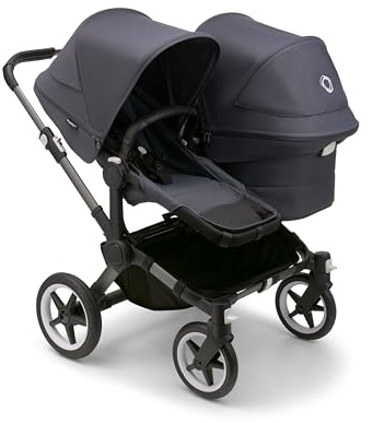Bugaboo Donkey 5 Duo Geschwister-Kinderwagen, verbessertes Side by Side Design, wendbarer Sitz, Ein-Hand-Lenkung und extra viel Stauraum, Stormy Blue