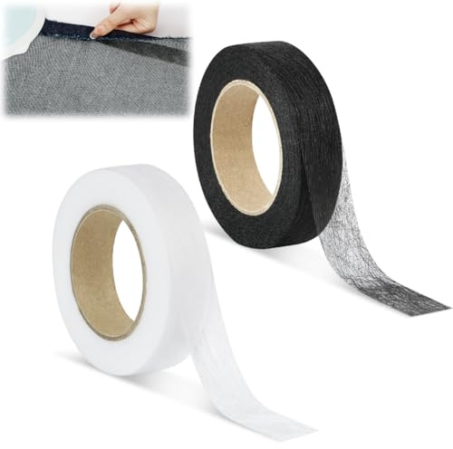 AOOSA 2 Rollo Cinta Dobladillo Plancha, 30 M x 2 CM | Reparación de Dobladillo sin Coser, Cinta para Cortinas, Bajo Pantalón, Ropa, Vestidos (Blanco+Negro)