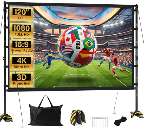 Outdoor Projector Screen with Stand 120 Inch, Portable 4K HD Movie Screen