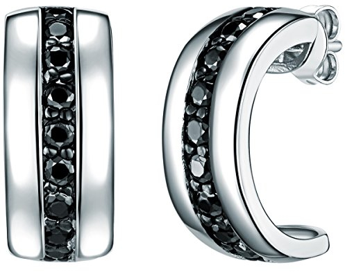 Rafaela Donata Damen Creolen aus 925/- Sterling Silber mit Zirkonia schwarz - Halbcreolen Silbercreolen mit farbigen Steinen